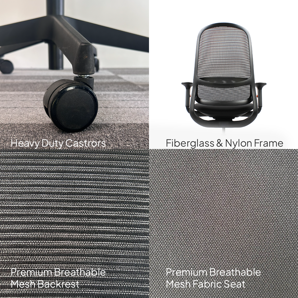 ISMO Mid Back Black Office Chair Kursi Kantor Ergonomis