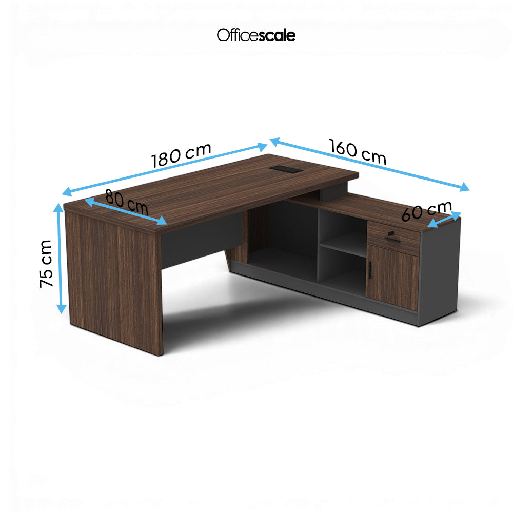 LEGACY Executive Desk Meja Direktur 200cm L Kanan Walnut A-Leg