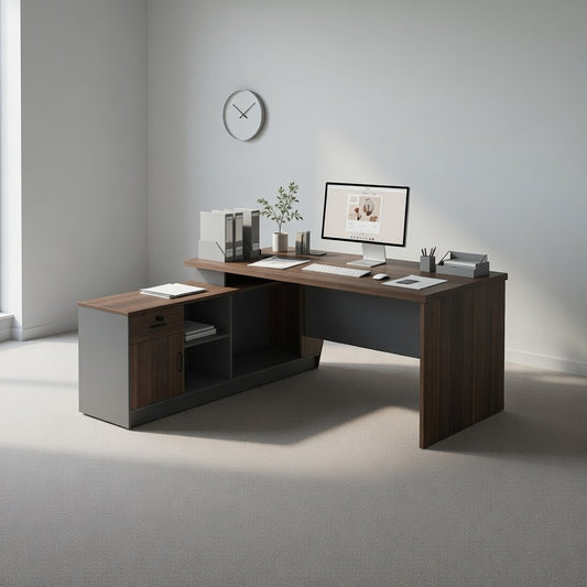 LEGACY Executive Desk Meja Direktur 180cm L Kanan Walnut V-Leg