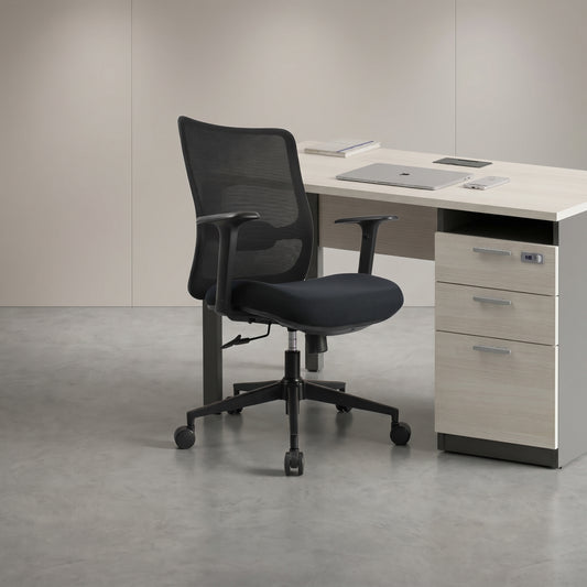 ORCA Mid Back Black Office Chair Kursi Kantor Ergonomis