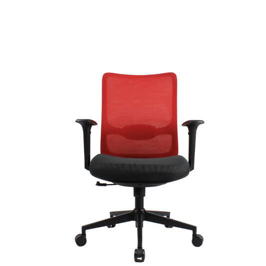 ORCA Mid Back Grey Red Office Chair Kursi Kantor Ergonomis