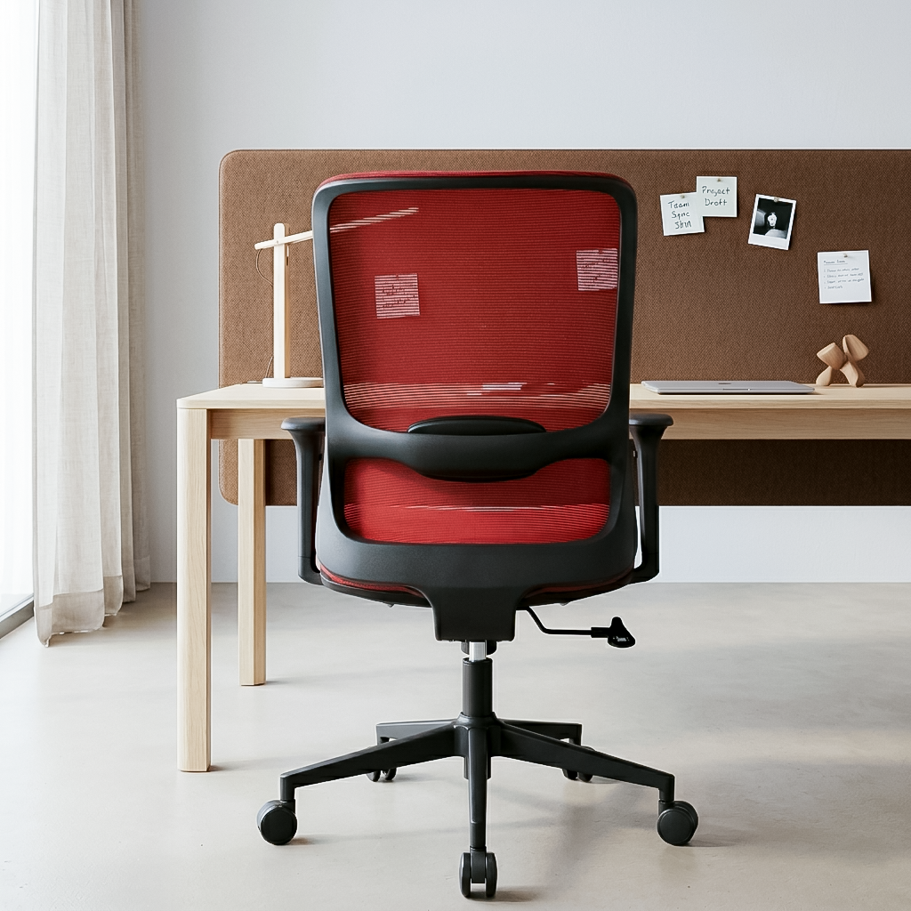 ORCA Mid Back Grey Red Office Chair Kursi Kantor Ergonomis