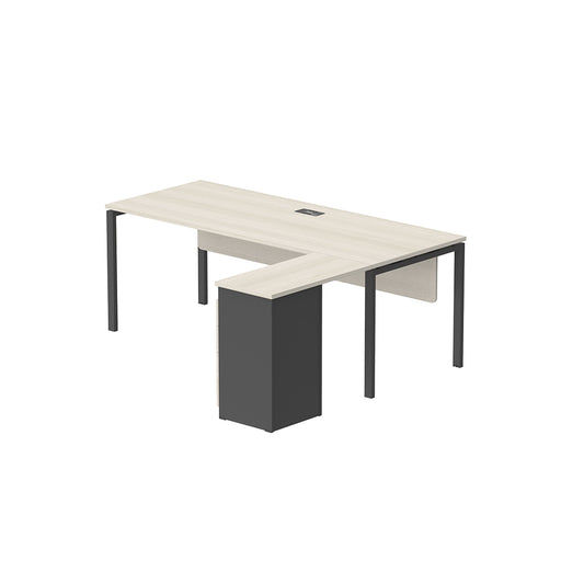 PLATA Meja Kerja Kantor L With Drawers 200x160cm Ash Grey