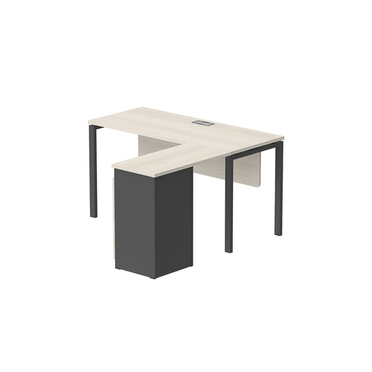 PLATA Meja Kerja Kantor L With Drawers 140x140cm Ash Grey