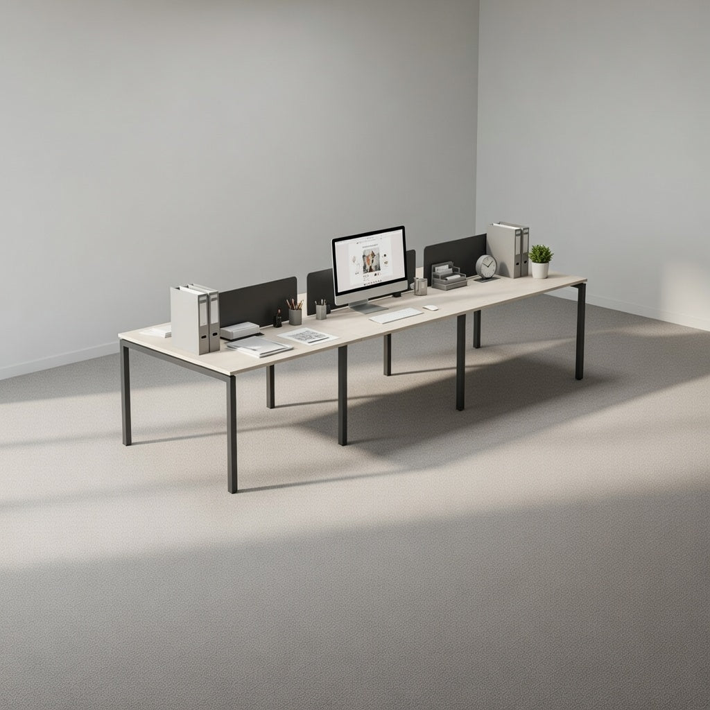 PLATA Workstation Meja Kerja Dua Sisi Berhadapan 6 Orang 360x120cm Ash Grey