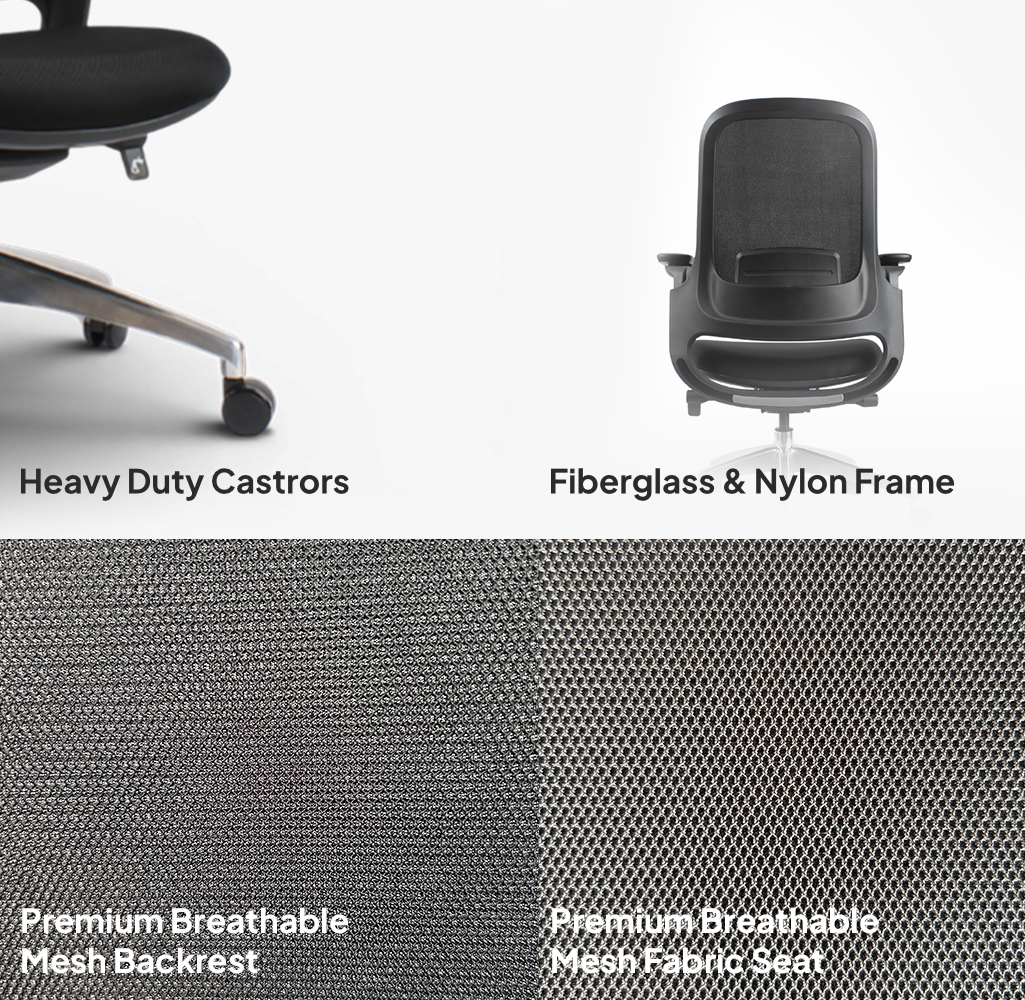 SENNA Mid Back Black Office Chair Kursi Kantor Ergonomis