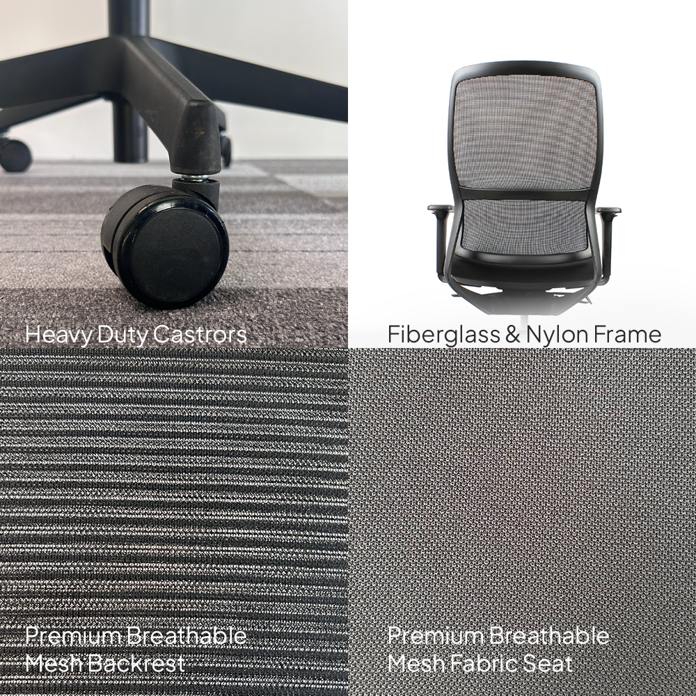 VITO Mid Back Black Office Chair Kursi Kantor Ergonomis