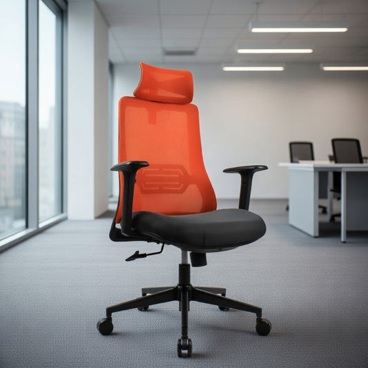 HADID High Back Grey Orange Office Chair Kursi Kantor Ergonomis
