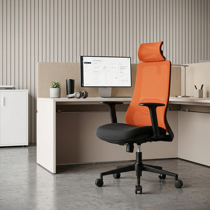 HADID High Back Grey Orange Office Chair Kursi Kantor Ergonomis