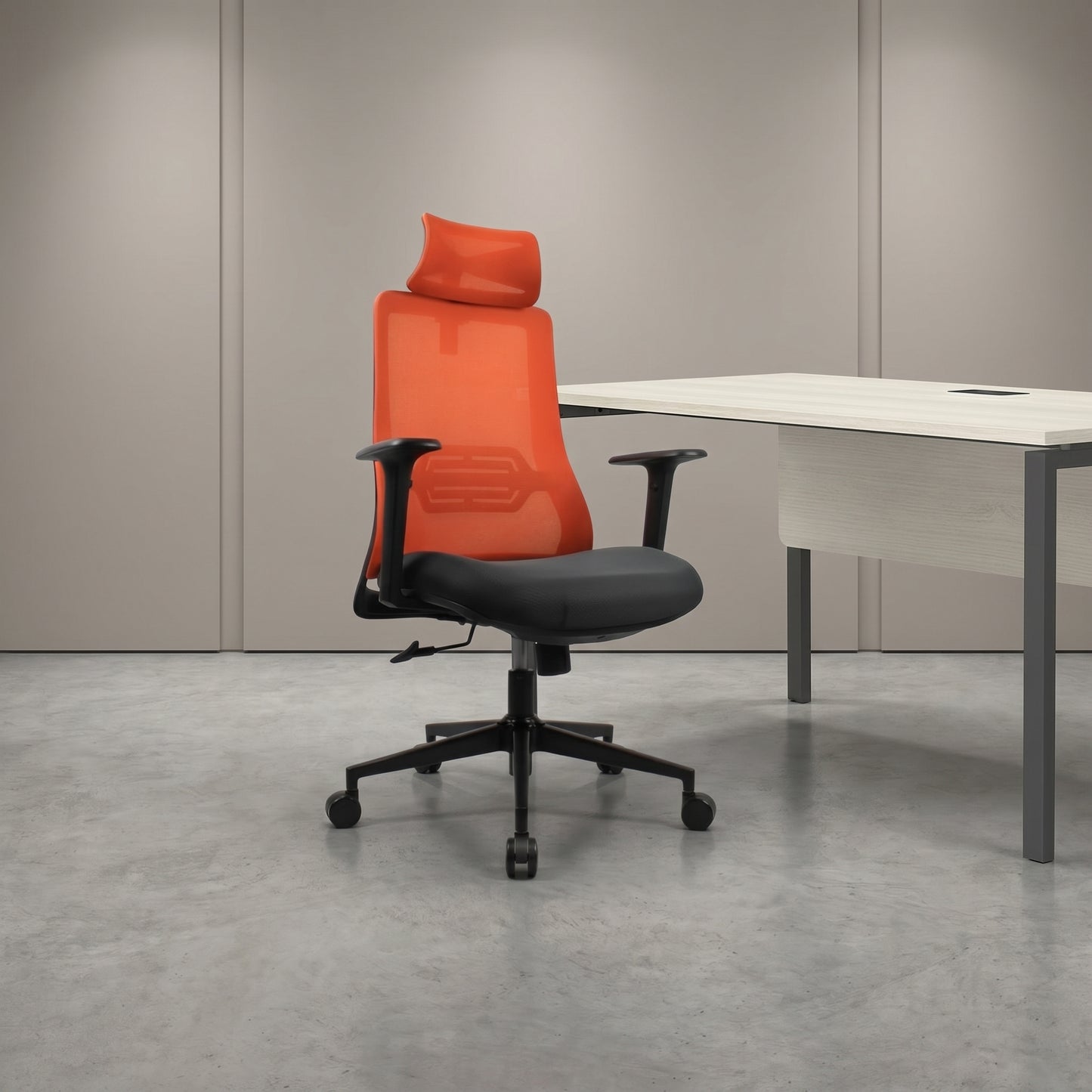 HADID High Back Grey Orange Office Chair Kursi Kantor Ergonomis