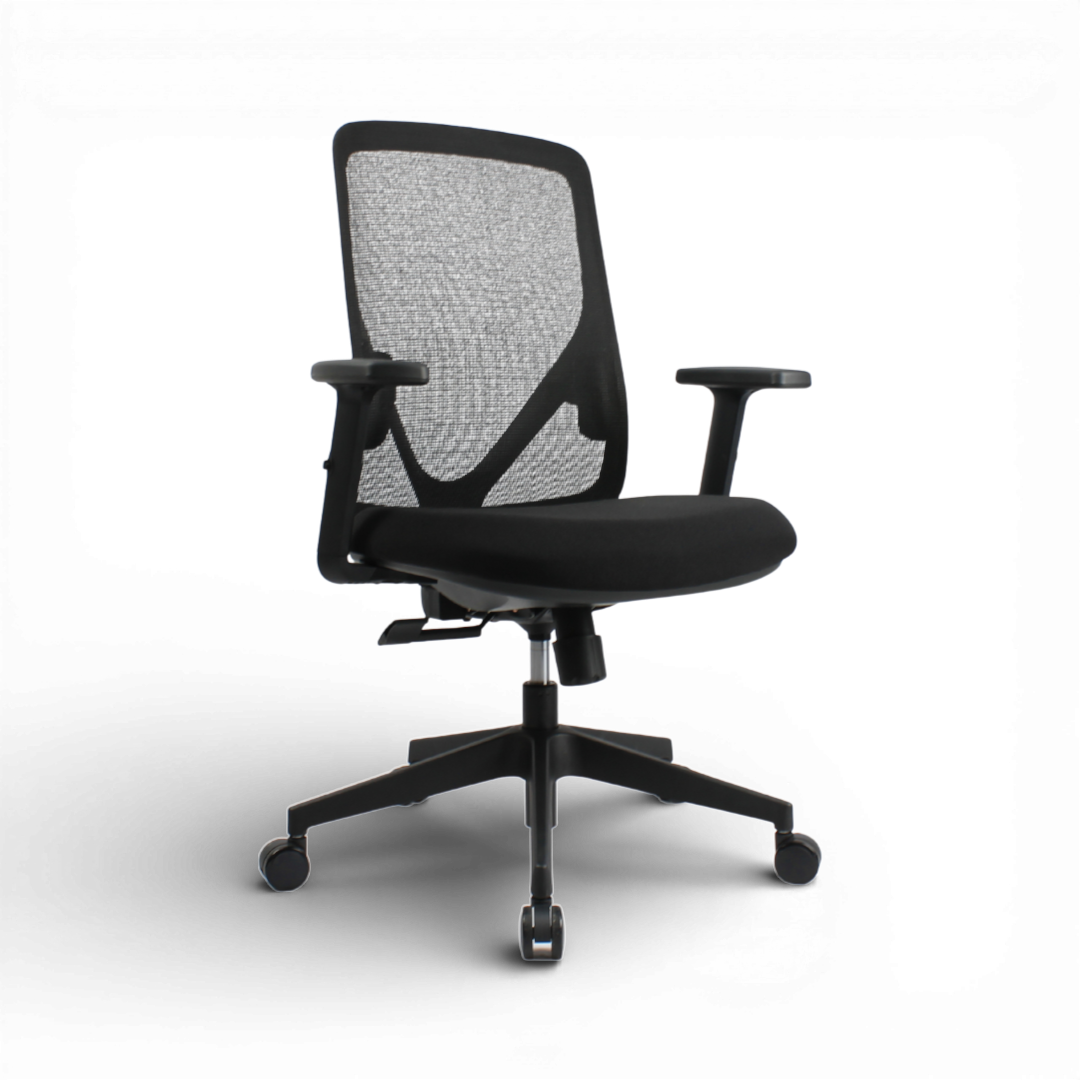 HERON Mid Back Black Office Chair Kursi Kantor Ergonomis