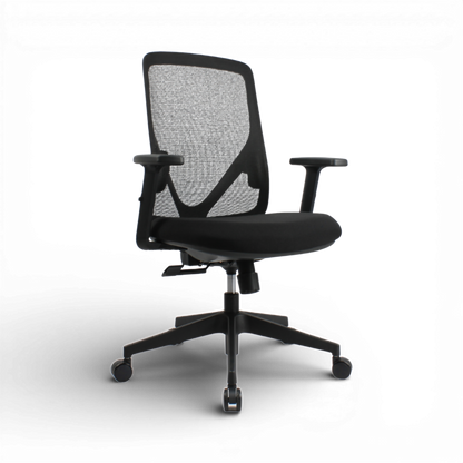 HERON Mid Back Black Office Chair Kursi Kantor Ergonomis
