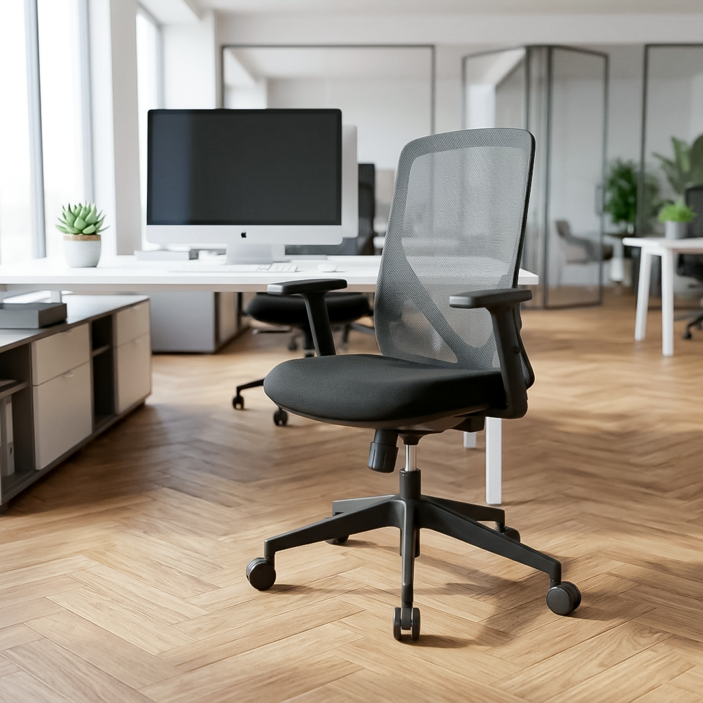 HERON Mid Back Black Office Chair Kursi Kantor Ergonomis