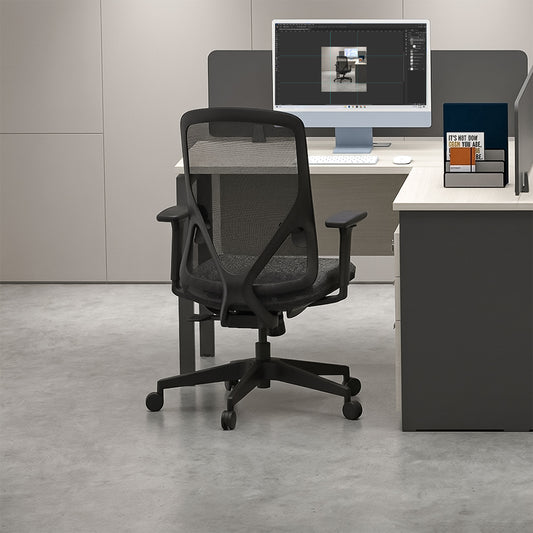 HERON Mid Back Black Office Chair Kursi Kantor Ergonomis