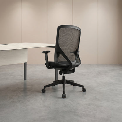 HERON Mid Back Black Office Chair Kursi Kantor Ergonomis