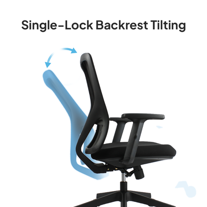HERON Mid Back Black Office Chair Kursi Kantor Ergonomis
