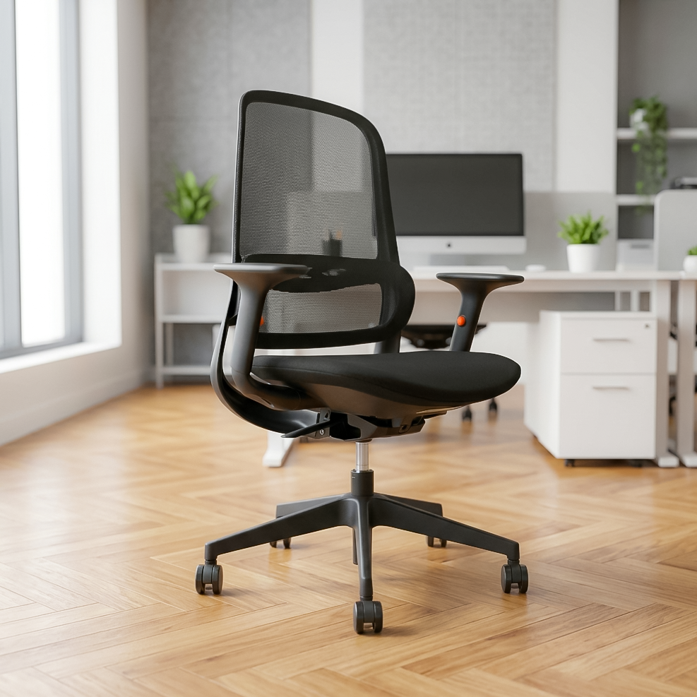 ISMO Mid Back Black Office Chair Kursi Kantor Ergonomis