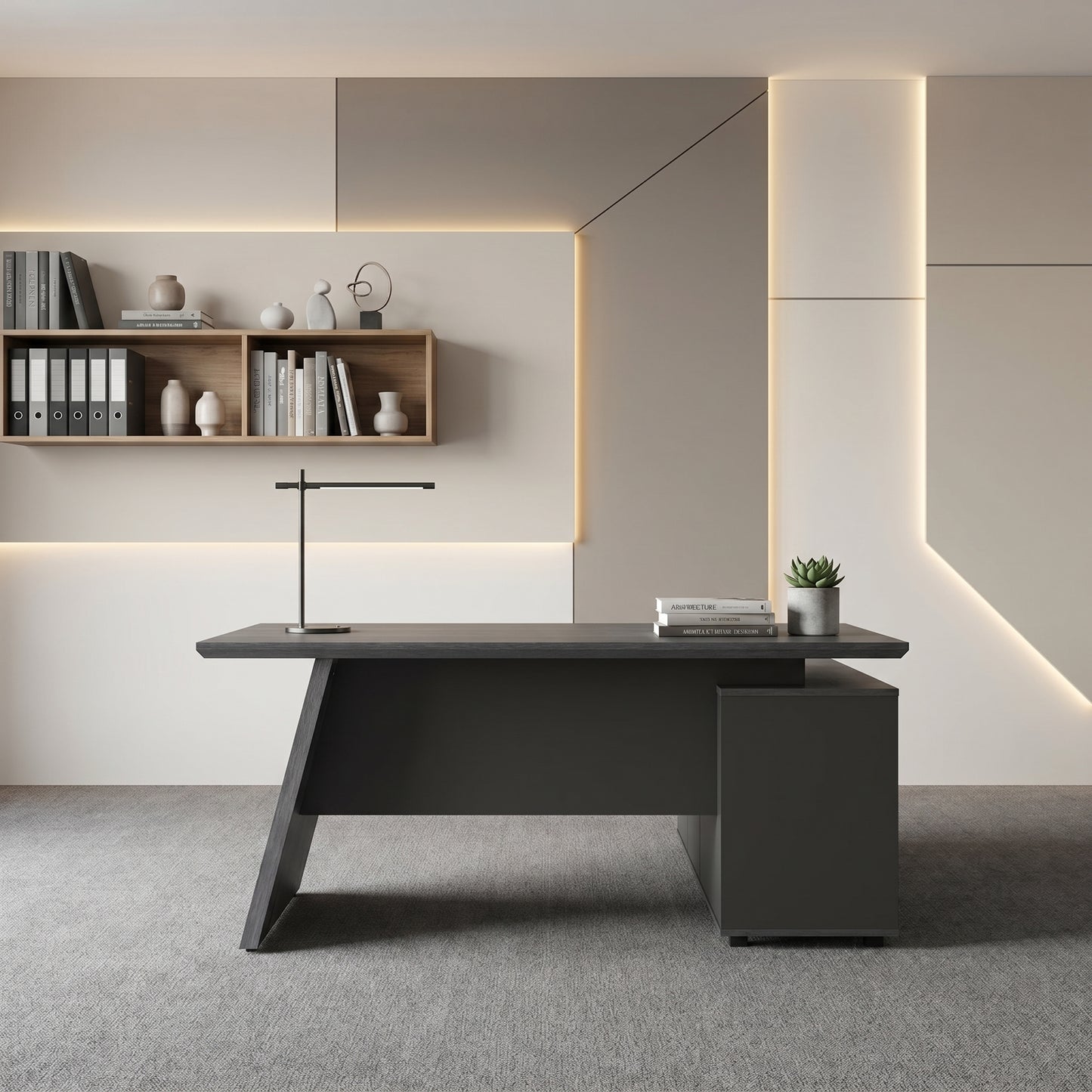 LEGACY Executive Desk Meja Direktur 160cm L Kiri Dark Oak A-Leg