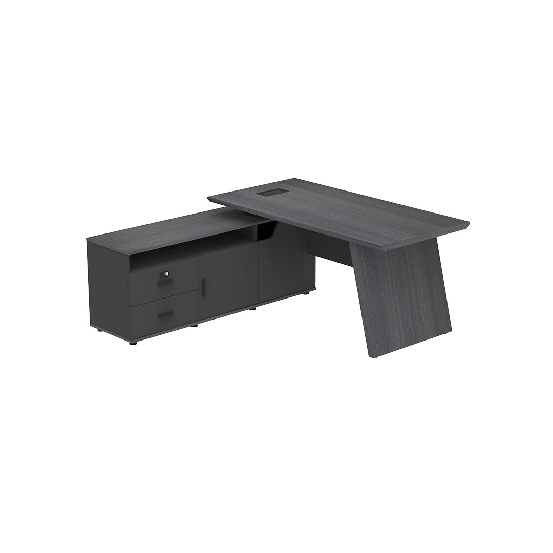 LEGACY Executive Desk Meja Direktur 160cm L Kiri Dark Oak A-Leg