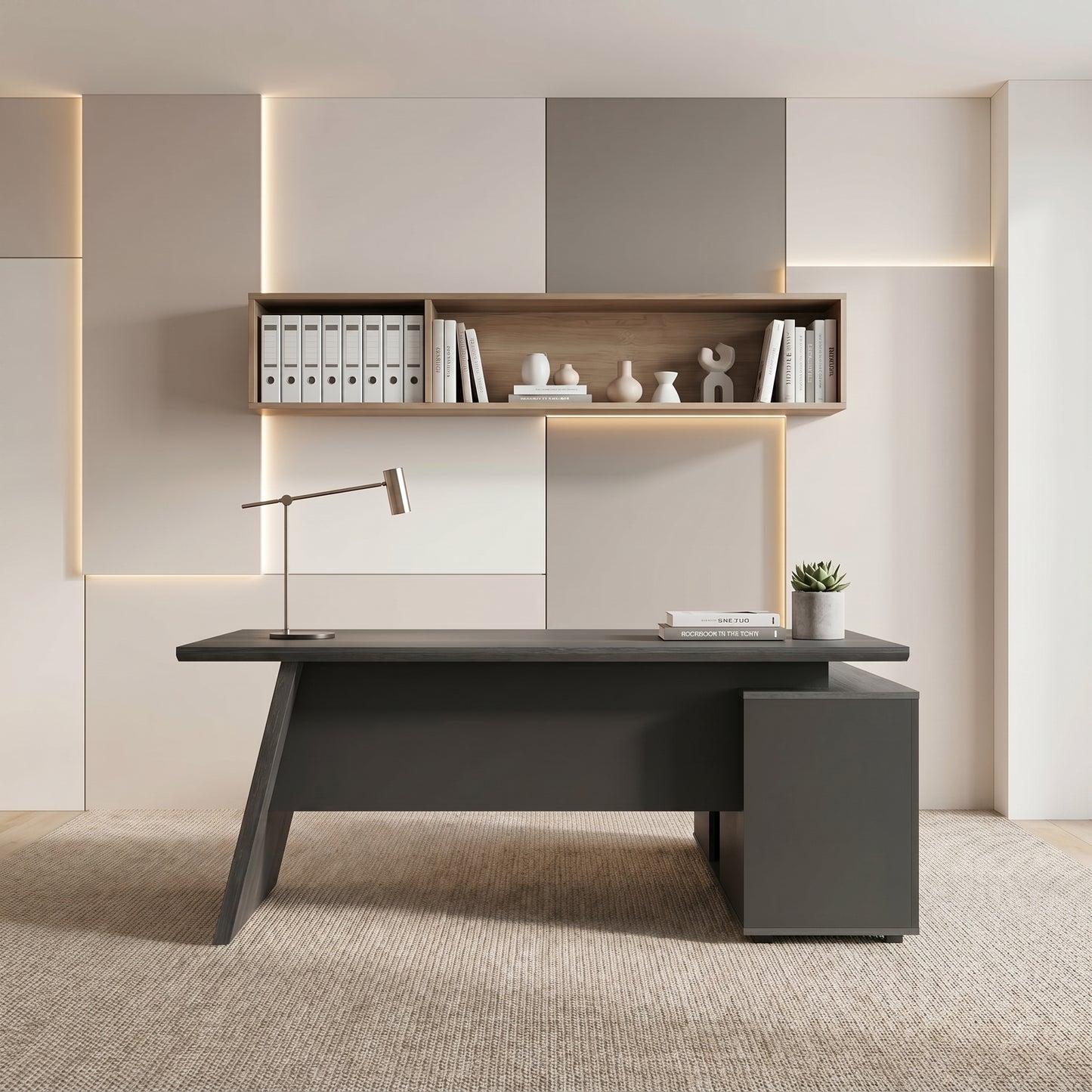 LEGACY Executive Desk Meja Direktur 180cm L Kiri Dark Oak A-Leg