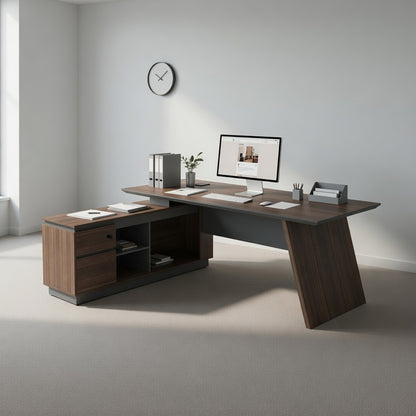 LEGACY Executive Desk Meja Direktur 200cm L Kiri Walnut A-Leg