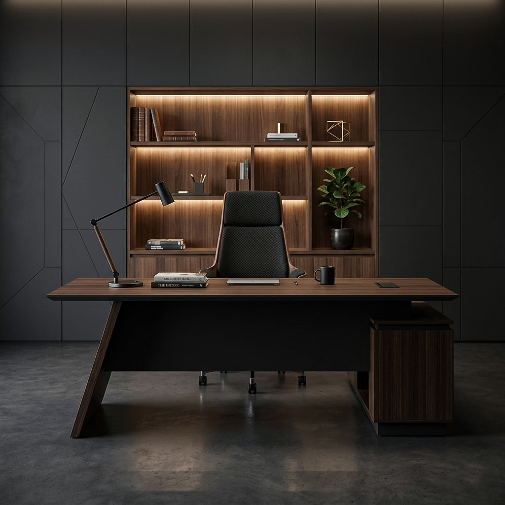 LEGACY Executive Desk Meja Direktur 200cm L Kiri Walnut A-Leg