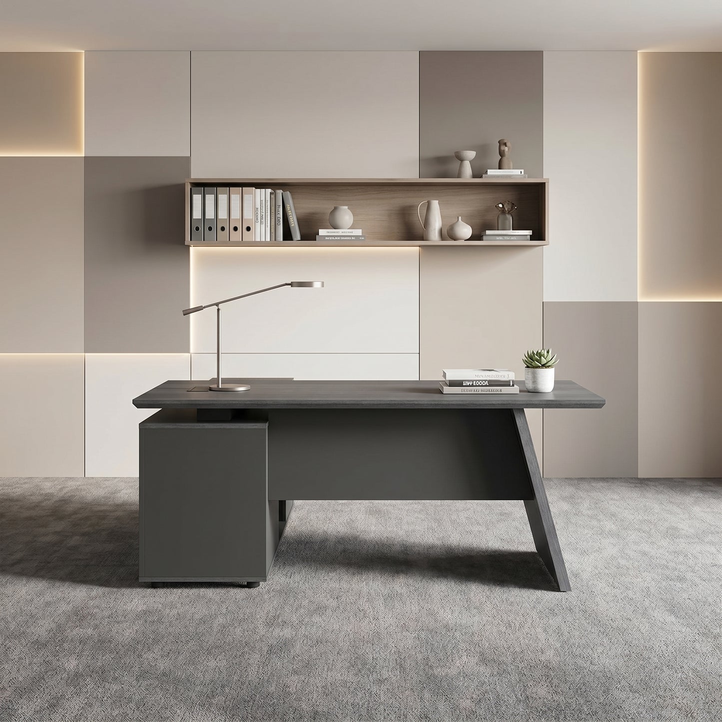 LEGACY Executive Desk Meja Direktur 160cm L Kanan Dark Oak A-Leg