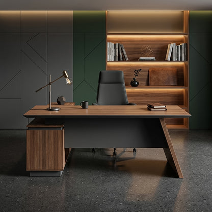 LEGACY Executive Desk Meja Direktur 200cm L Kanan Walnut A-Leg