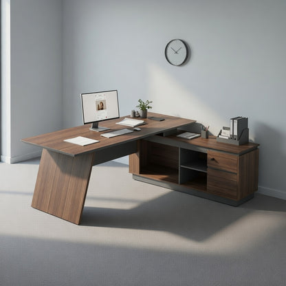 LEGACY Executive Desk Meja Direktur 200cm L Kanan Walnut A-Leg