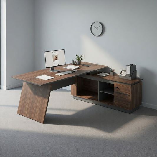 LEGACY Executive Desk Meja Direktur 200cm L Kanan Walnut A-Leg