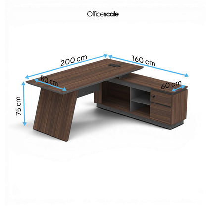 LEGACY Executive Desk Meja Direktur 200cm L Kiri Walnut A-Leg
