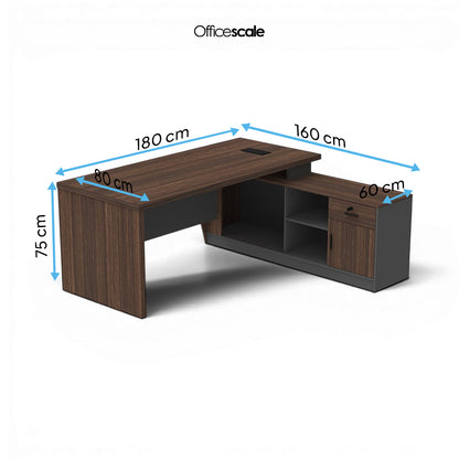 LEGACY Executive Desk Meja Direktur 200cm L Kanan Walnut A-Leg