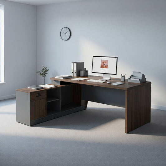 LEGACY Executive Desk Meja Direktur 200cm L Kiri Walnut V-Leg
