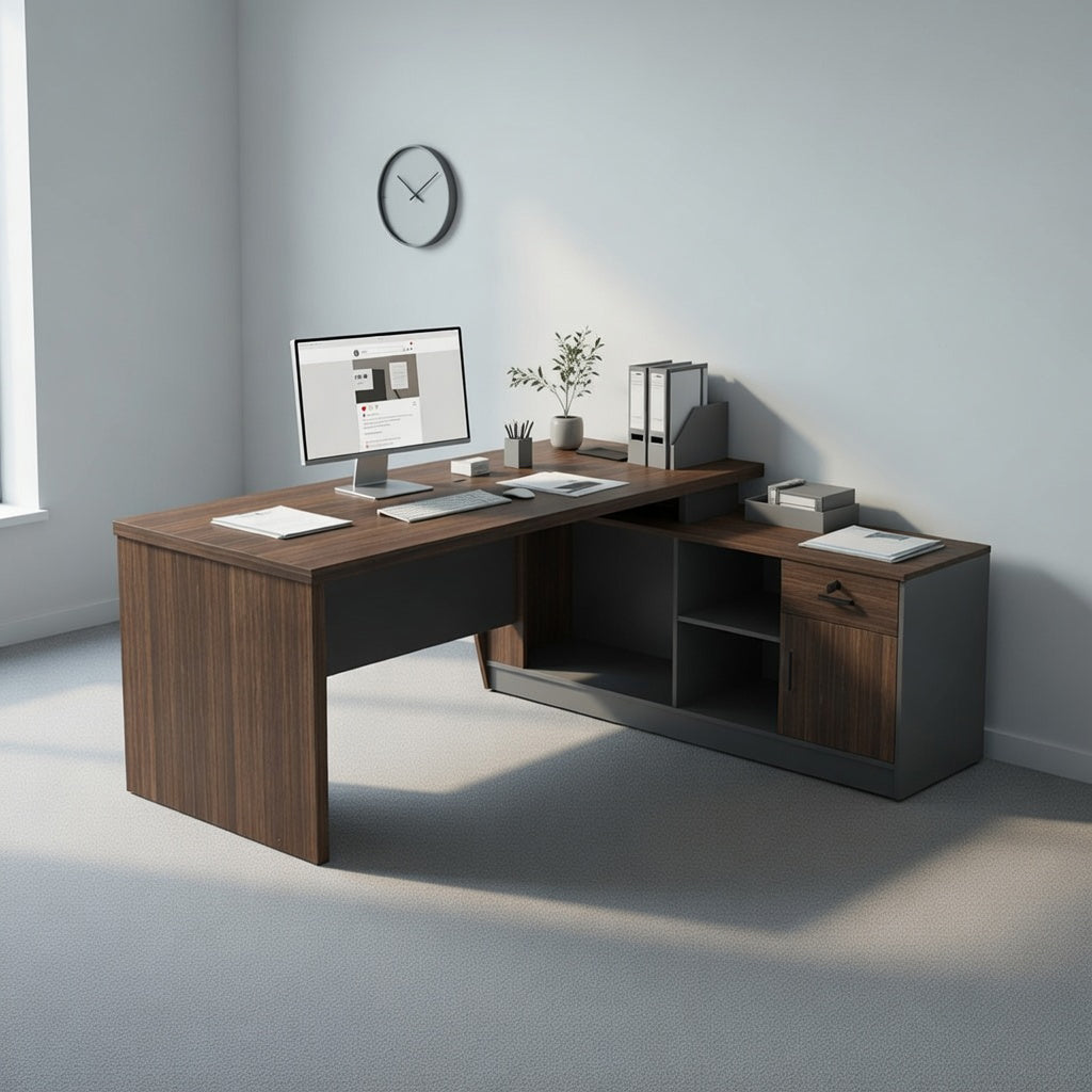 LEGACY Executive Desk Meja Direktur 180cm L Kanan Walnut V-Leg