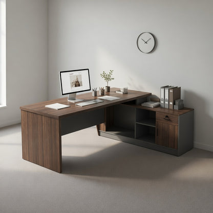 LEGACY Executive Desk Meja Direktur 200cm L Kanan Walnut V-Leg