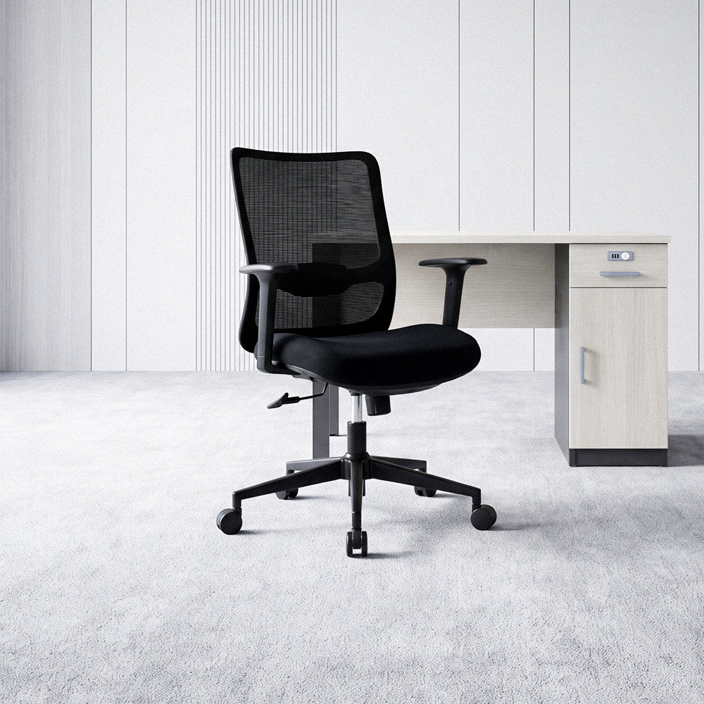 ORCA Mid Back Black Office Chair Kursi Kantor Ergonomis