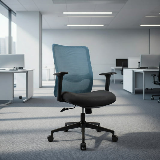 ORCA Mid Back Grey Blue Office Chair Kursi Kantor Ergonomis