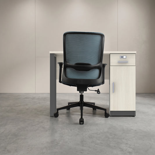ORCA Mid Back Grey Blue Office Chair Kursi Kantor Ergonomis