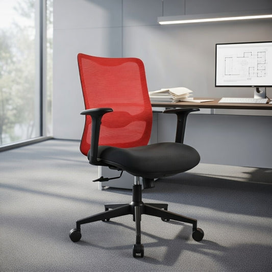 ORCA Mid Back Grey Red Office Chair Kursi Kantor Ergonomis