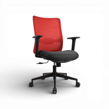 ORCA Mid Back Grey Red Office Chair Kursi Kantor Ergonomis