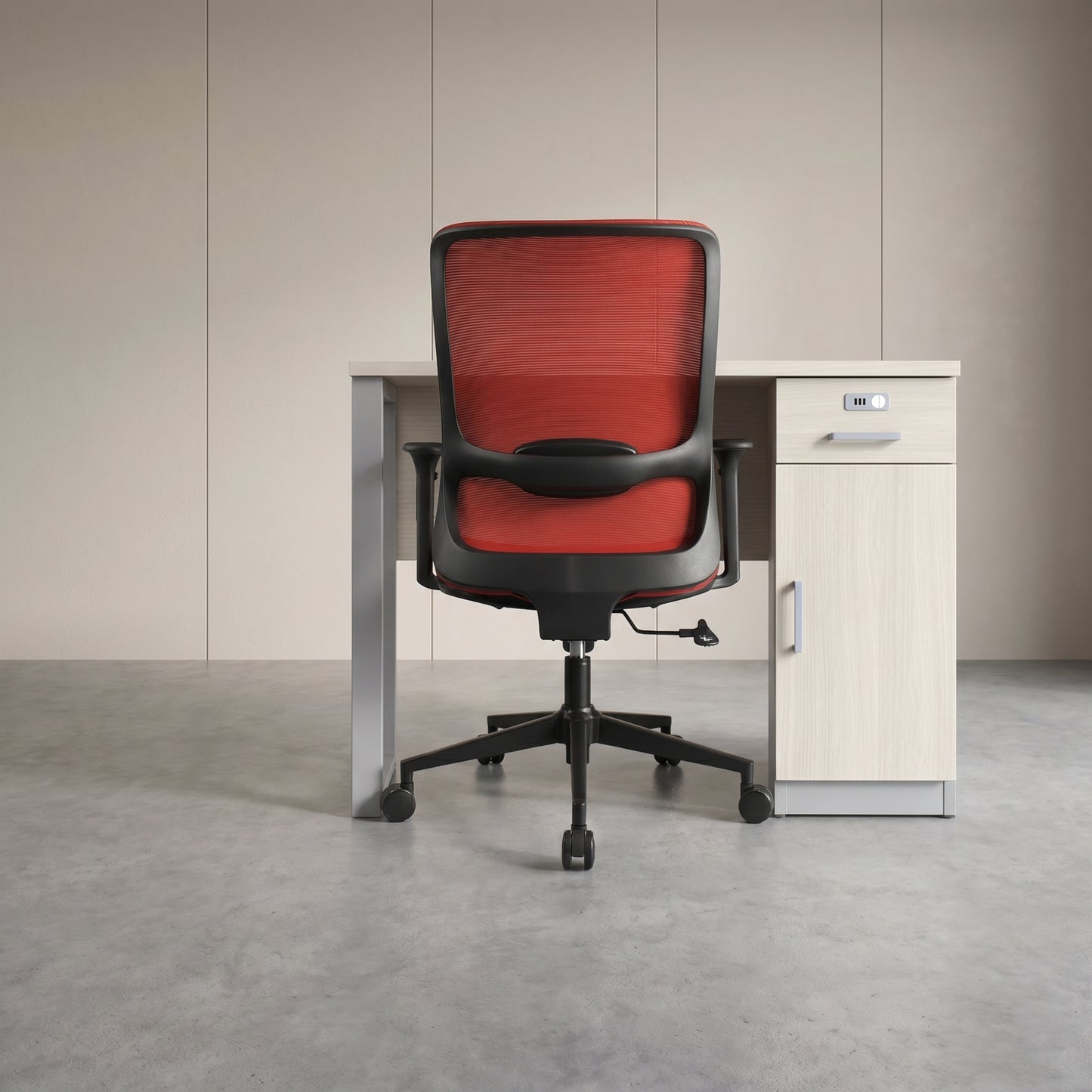 ORCA Mid Back Grey Red Office Chair Kursi Kantor Ergonomis