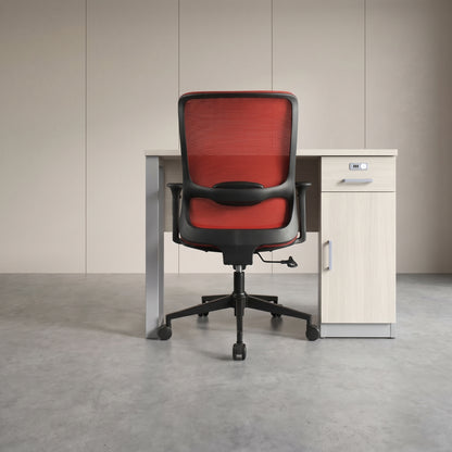 ORCA Mid Back Grey Red Office Chair Kursi Kantor Ergonomis