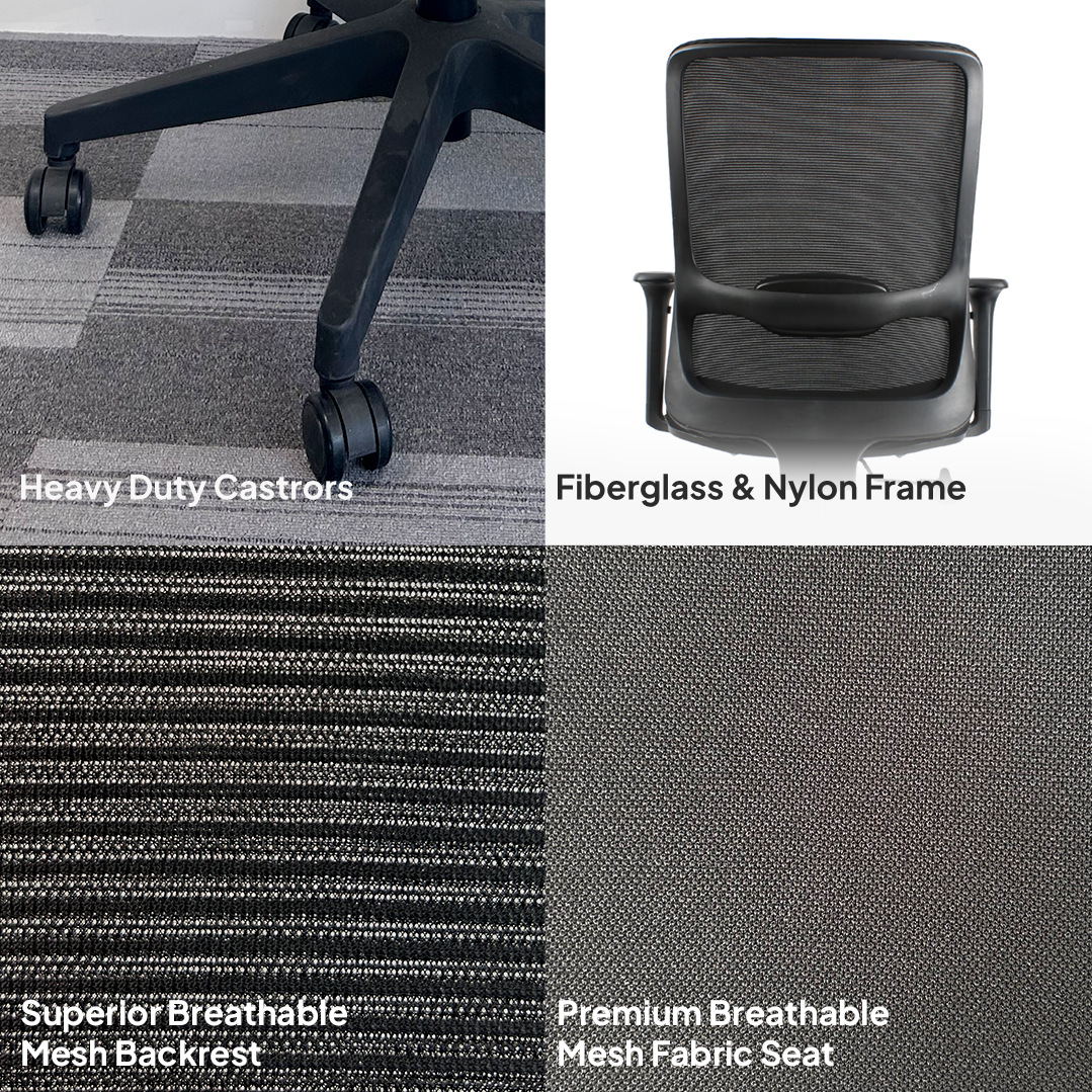 ORCA Mid Back Black Office Chair Kursi Kantor Ergonomis