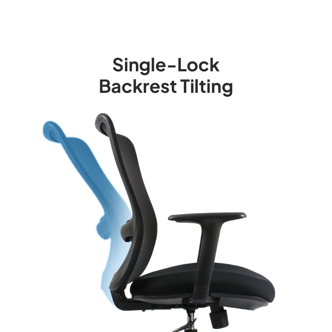ORCA Mid Back Black Office Chair Kursi Kantor Ergonomis