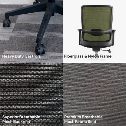 ORCA Mid Back Grey Green Office Chair Kursi Kantor Ergonomis