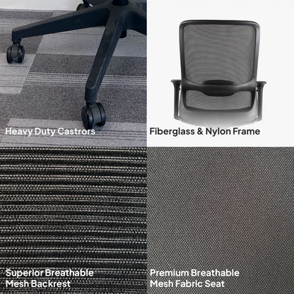 ORCA Mid Back Black Grey Office Chair Kursi Kantor Ergonomis