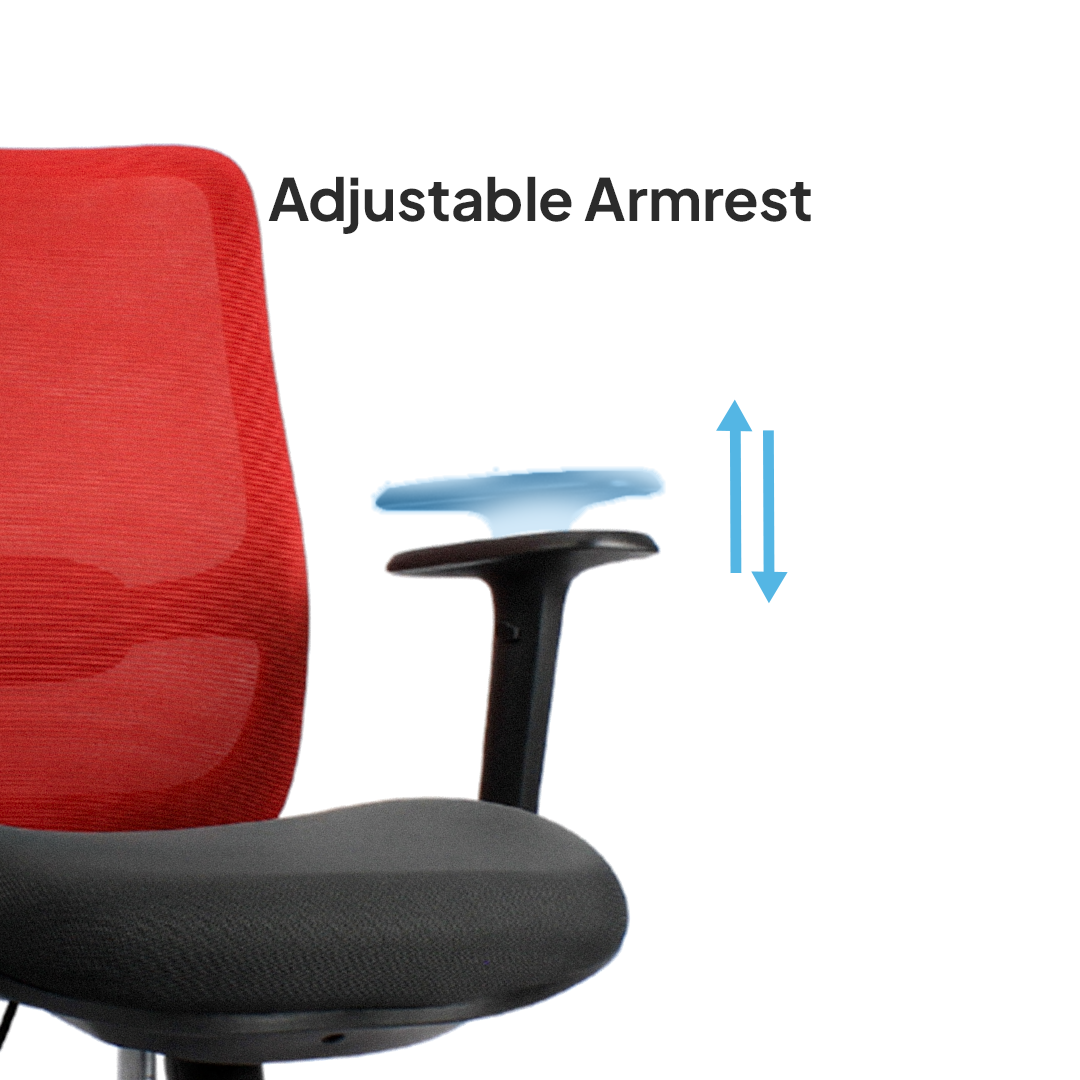 ORCA Mid Back Grey Red Office Chair Kursi Kantor Ergonomis