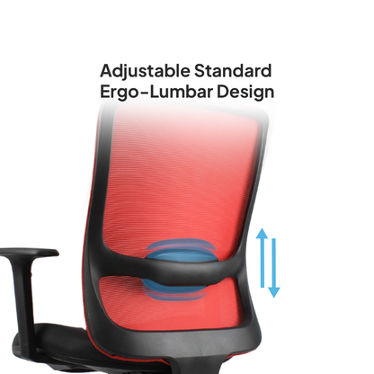 ORCA Mid Back Grey Red Office Chair Kursi Kantor Ergonomis