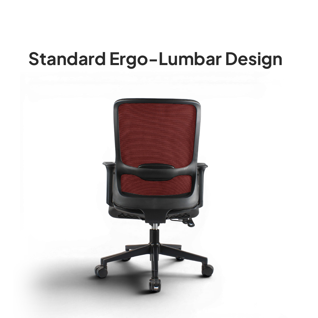 ORCA Mid Back Grey Red Office Chair Kursi Kantor Ergonomis