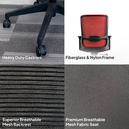 ORCA Mid Back Grey Red Office Chair Kursi Kantor Ergonomis